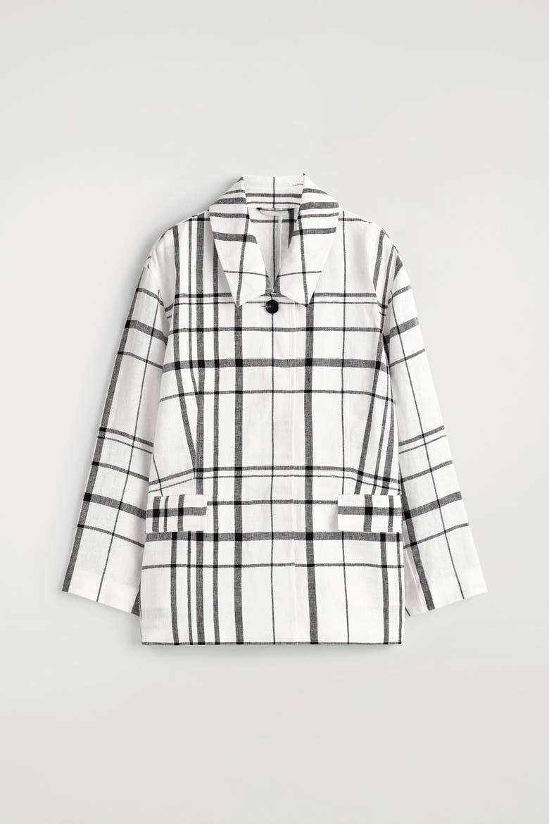 Checked Linen Blazer, Alternate, color, WHITE / BLACK / CHECKED