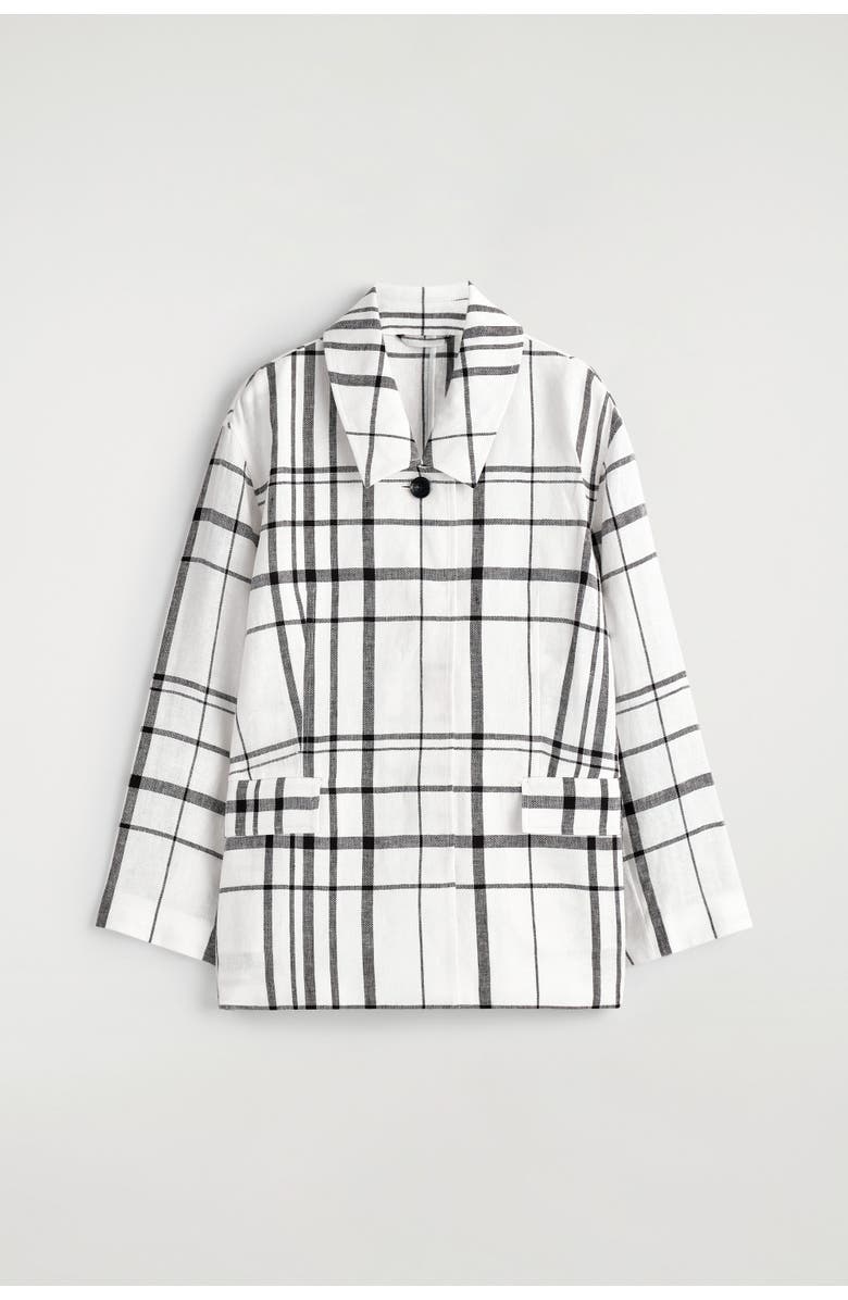COS Checked Linen Blazer, Alternate, color, White / Black / Checked