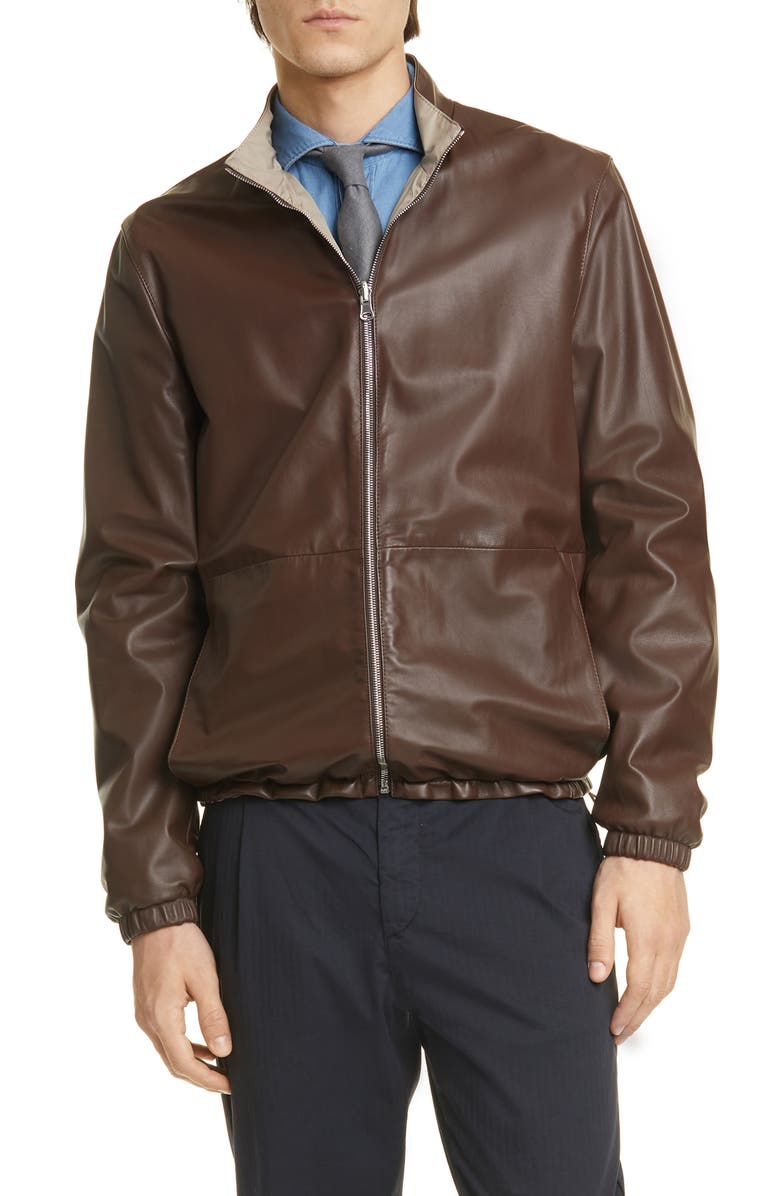 Eleventy Reversible Leather Bomber Jacket, Main, color,