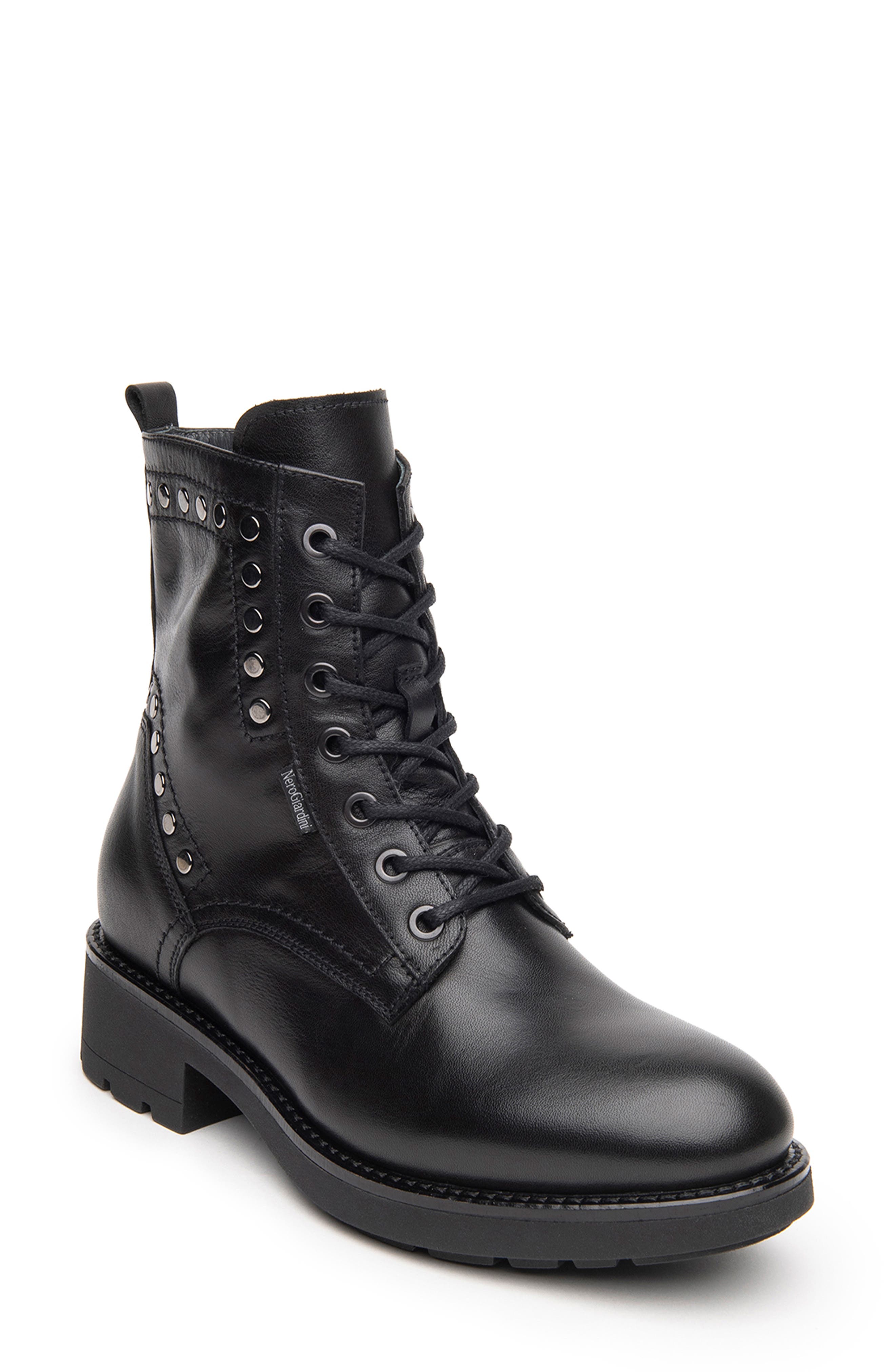 NeroGiardini Studded Combat Boot, Main, color, 