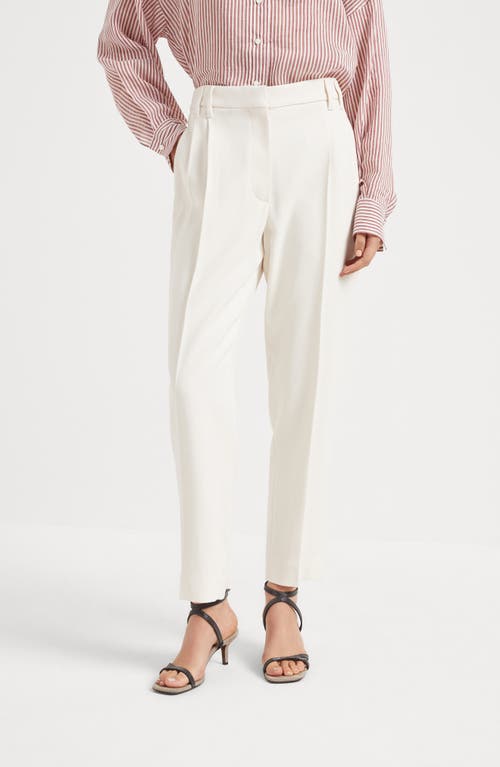 Brunello Cucinelli Women Slouchy Trousers In Viscose And Linen Fluid Twill With Moniline In Ivory