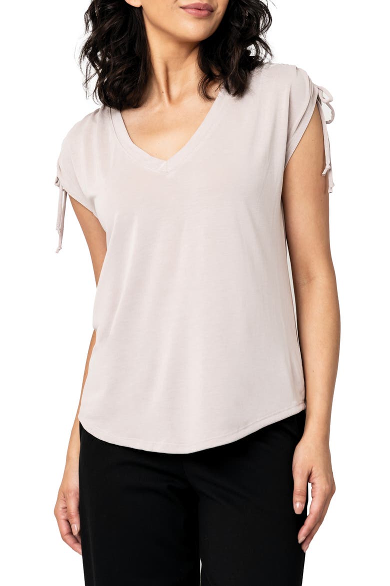 Cinched Shoulder Cap Sleeve T-Shirt, Main, color, KHAKI