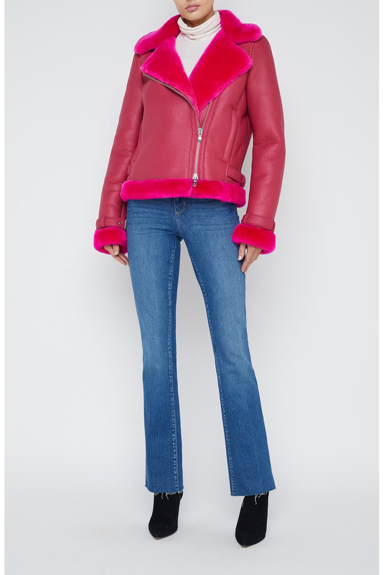 Niri Genuine Shearling Moto Jacket, Alternate, color, PINK GLO