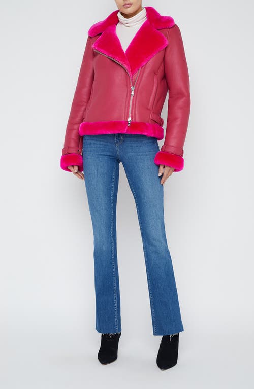 L'agence Niri Genuine Shearling Moto Jacket In Pink