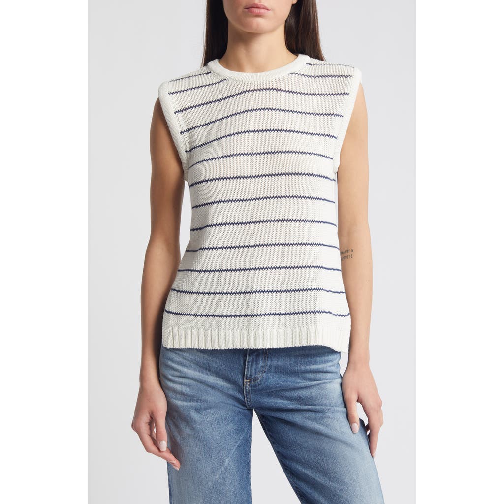 Madewell Stripe Melina Puff Trim Vest Bright Ivory In Bright Ivory