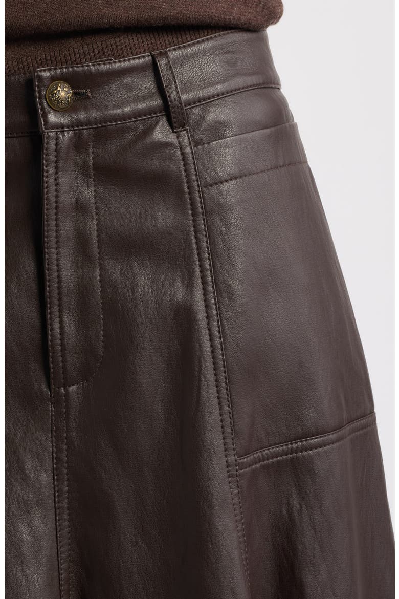 Ellen Faux Leather Midi Skirt, Alternate, color, DARK BROWN