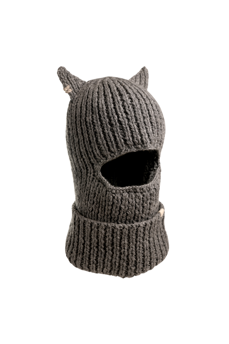 Hand Knit Hood With Horns, Alternate, color, Ash