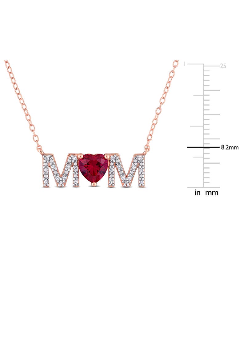 Lab-Created Gemstones & Diamond "MOM" Necklace, Alternate, color, Ruby/Rose-Plated