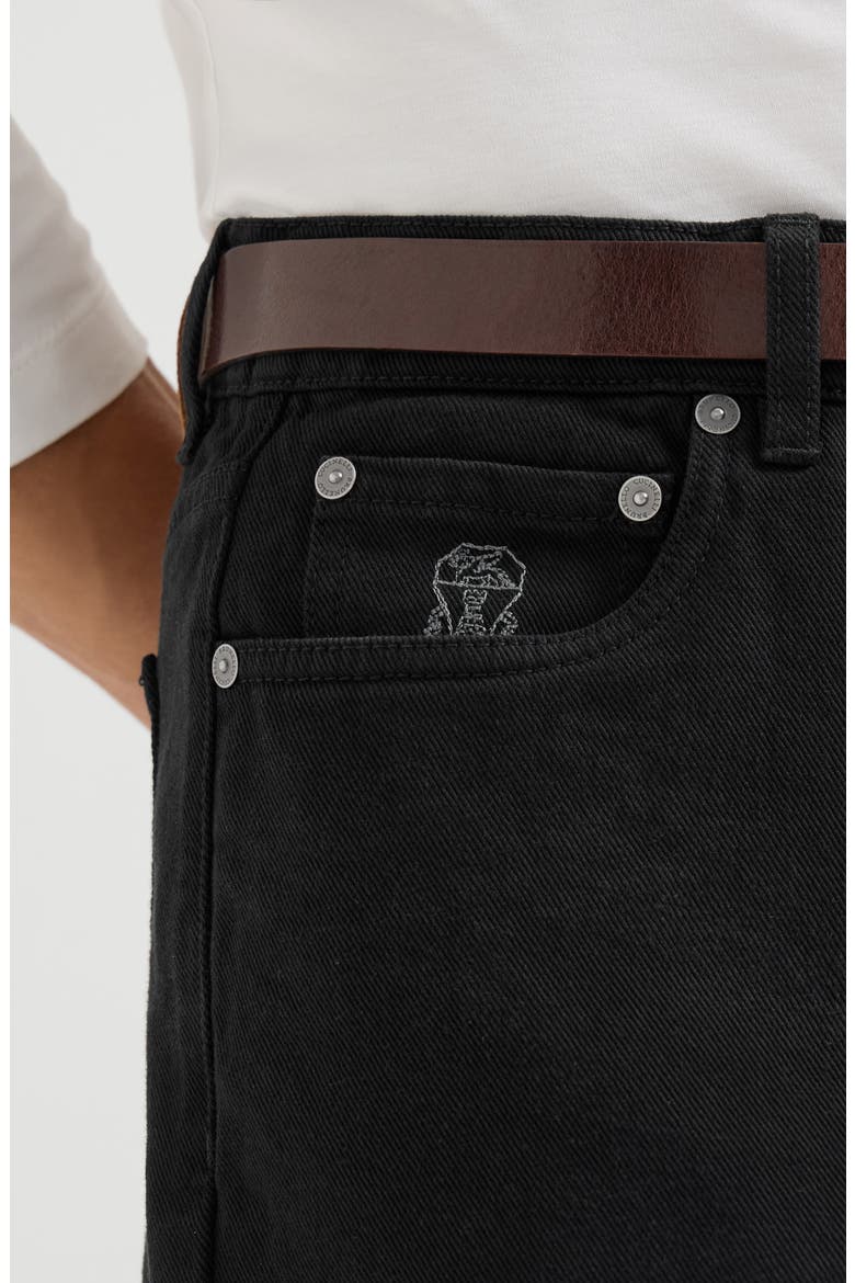 Garment-dyed denim iconic fit five-pocket trousers, Alternate, color, Black