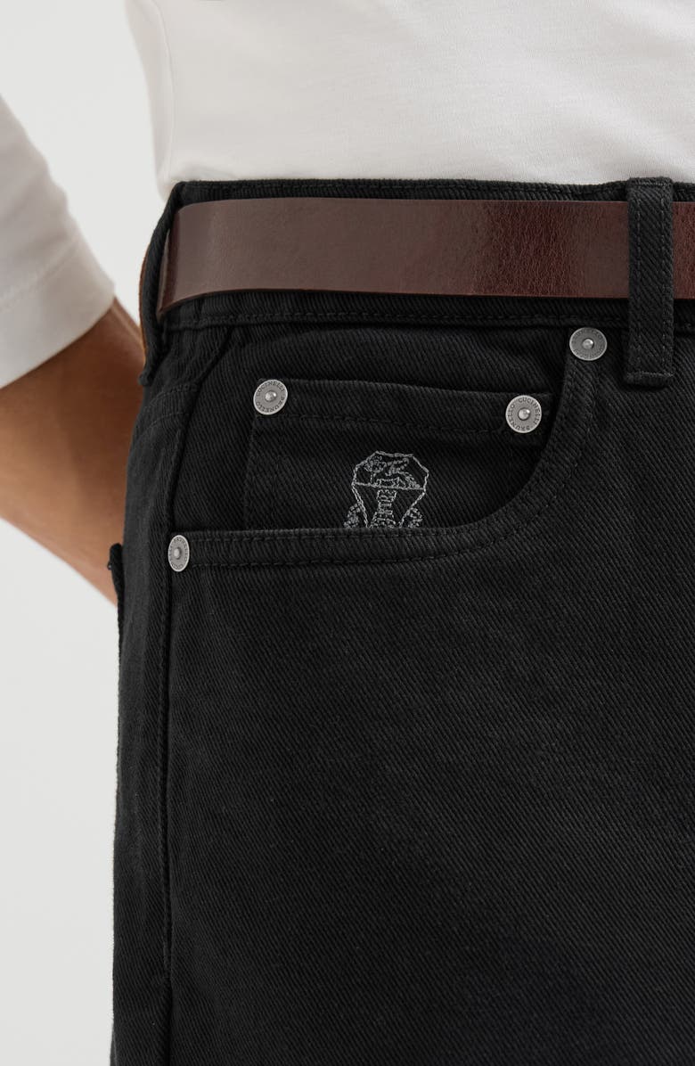 Brunello Cucinelli Garment-dyed denim iconic fit five-pocket trousers, Alternate, color, Black