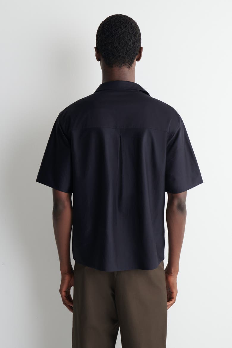 Striped Cotton-jacquard Shirt, Alternate, color, NAVY / BROWN / STRIPED