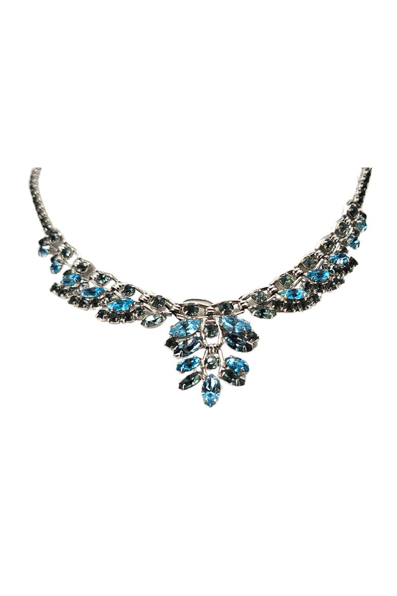Vintage Rhinestone Silvertone Necklace in Blues and Greens, Alternate, color, Blue