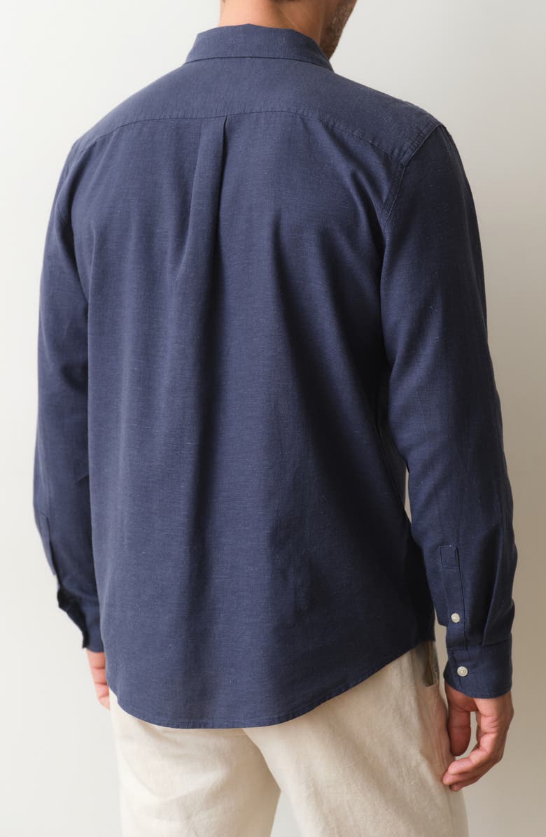 Marine Layer Better-than-Linen Hemp Blend Button-Up Shirt, Alternate, color, Navy