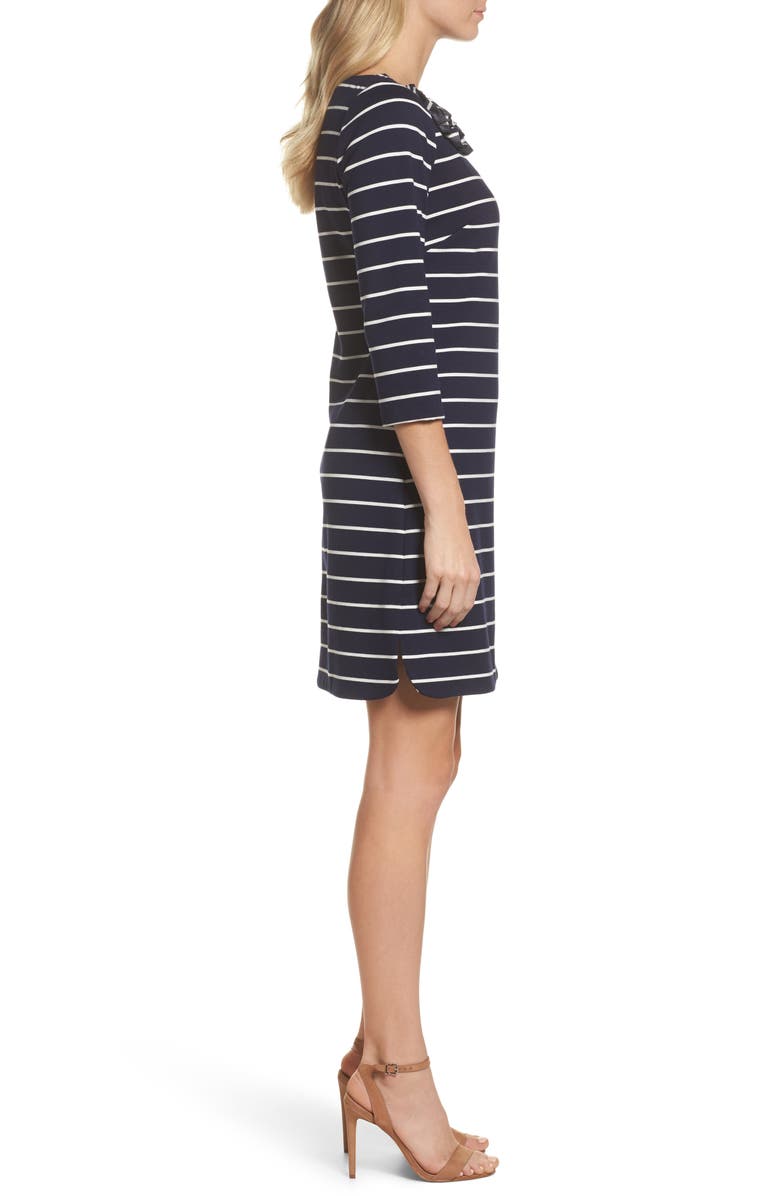 Eliza J Stripe Flower Detail Shift Dress, Alternate, color, 