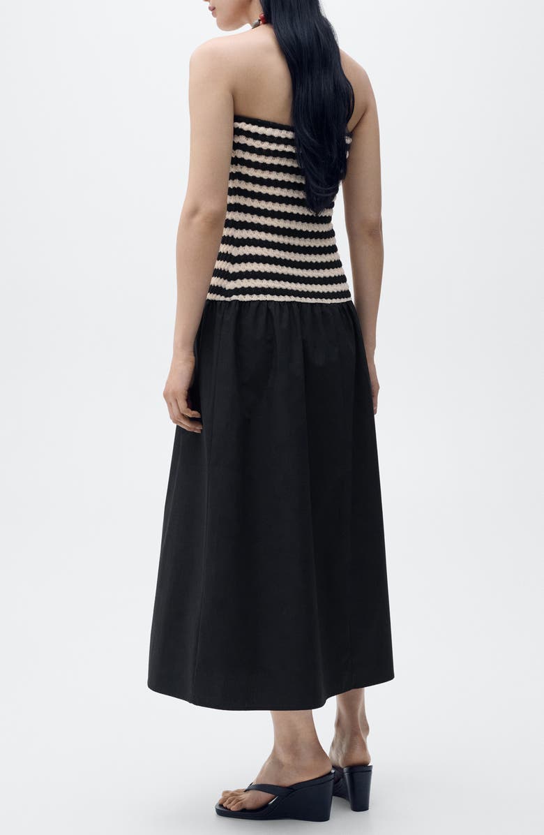 MANGO Nati Strapless Mixed Media Maxi Dress, Alternate, color, Black