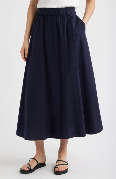 Curved Hem Organic Cotton Midi Skirt