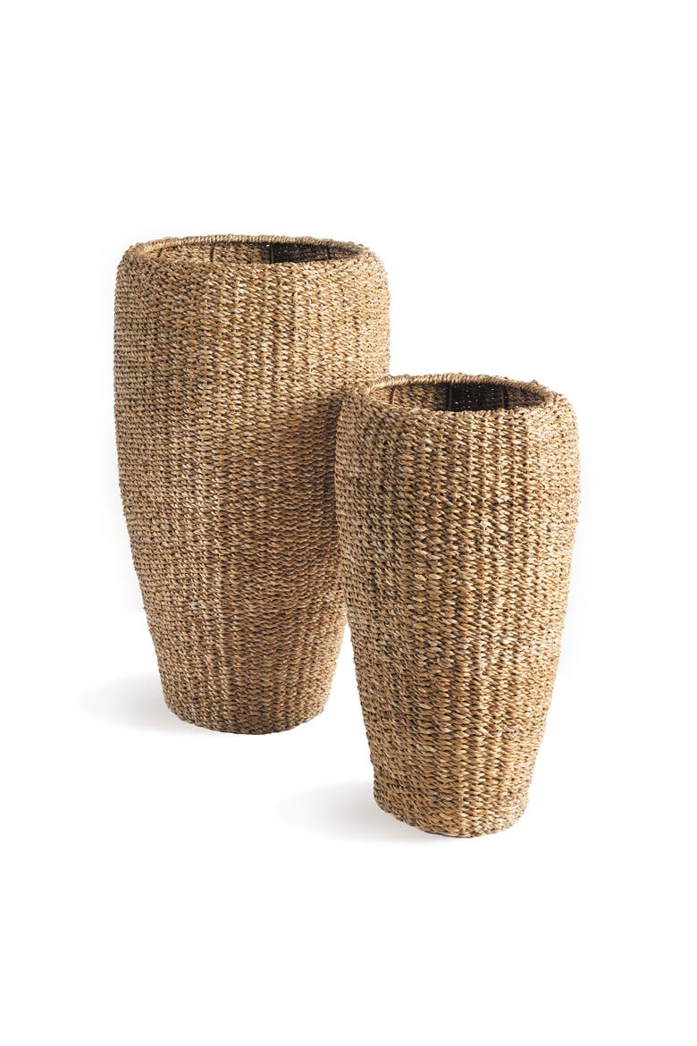 Seagrass Tall Round Decorative Planters, Set of 2, Main, color, Brown