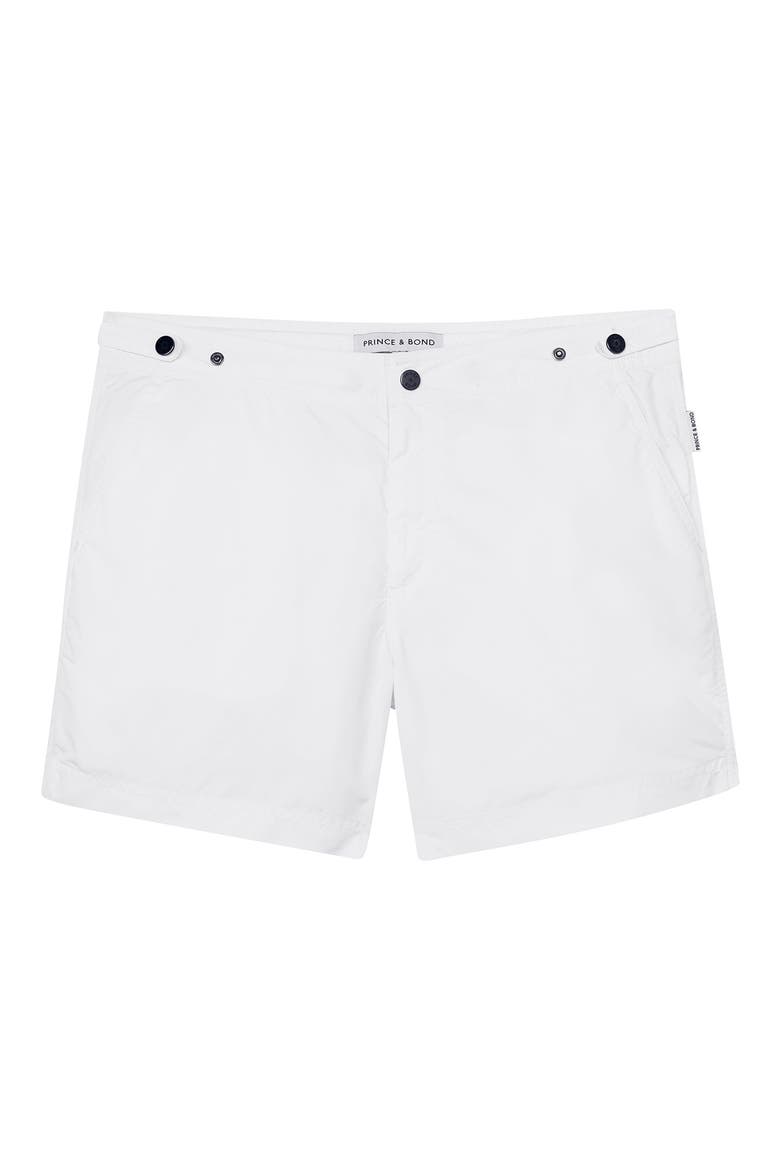 Elvio Tailored Solid Hybrid Swim Trunks, Alternate, color, WHITE