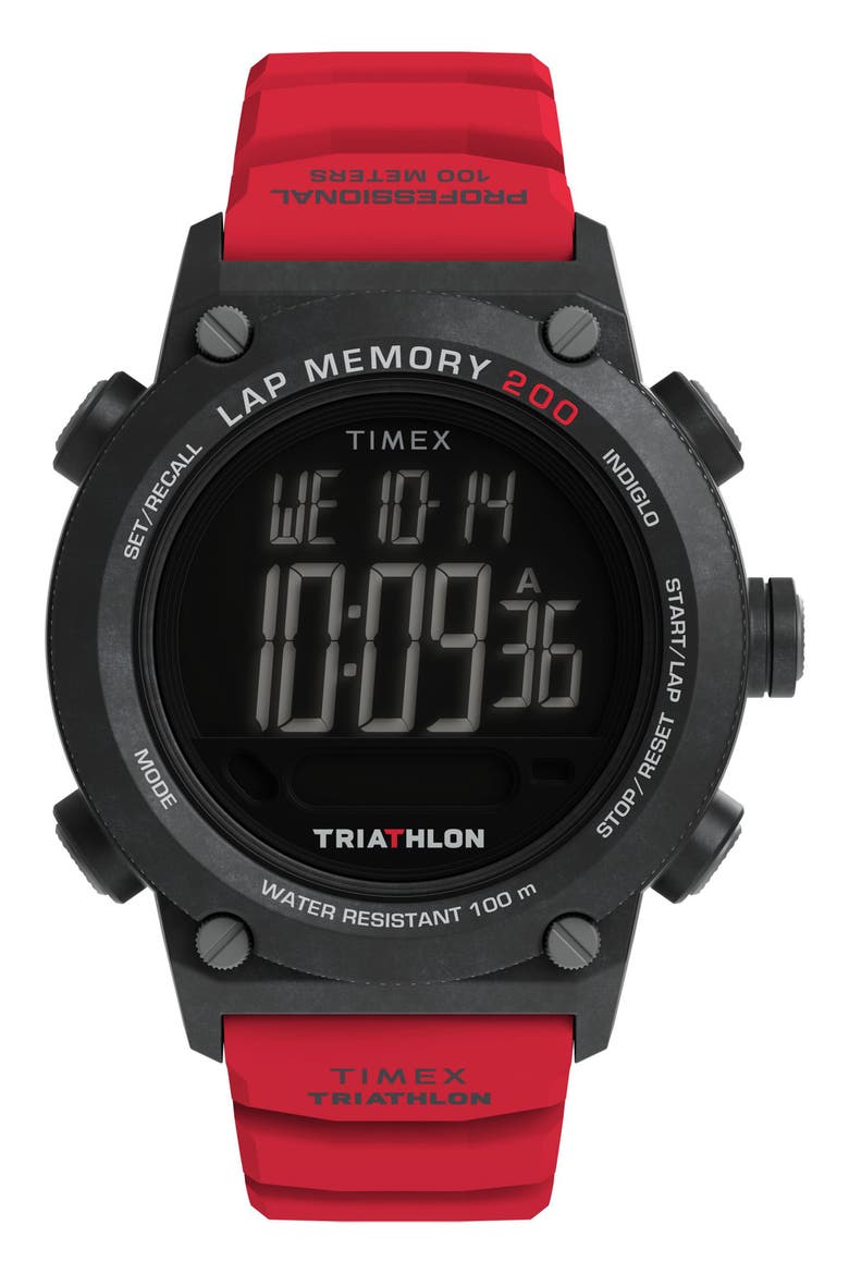 Ironman® Triathlon Digital 200-Lap Silicone Strap Watch, 44mm, Main, color, BLACK/ RED DIGITAL