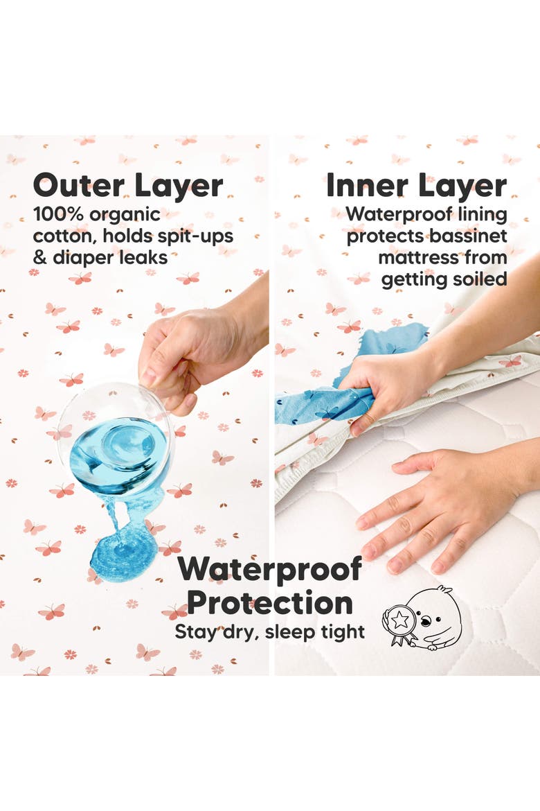 2-Pack Soothe [Protect+] Waterproof Bassinet Sheets, Alternate, color, Butterflies