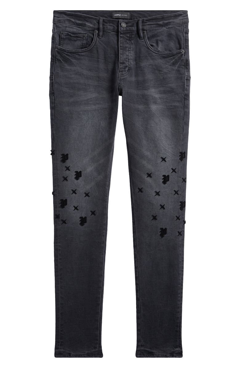 PURPLE BRAND Tuffetage Monogram 3D Distressed Skinny Jeans, Alternate, color, 