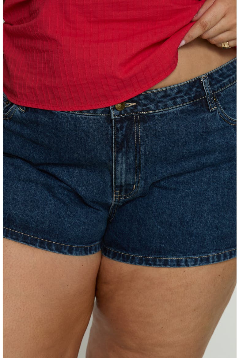 Dreamful Low Rise Mini Denim Shorts, Alternate, color, DARK BLUE WASH