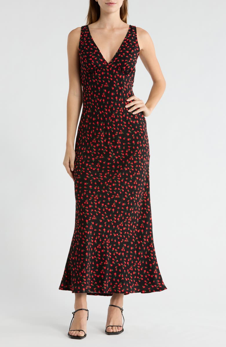 Princess Polly Nellie Sleeveless Maxi Sundress, Main, color, Black/ Red Floral