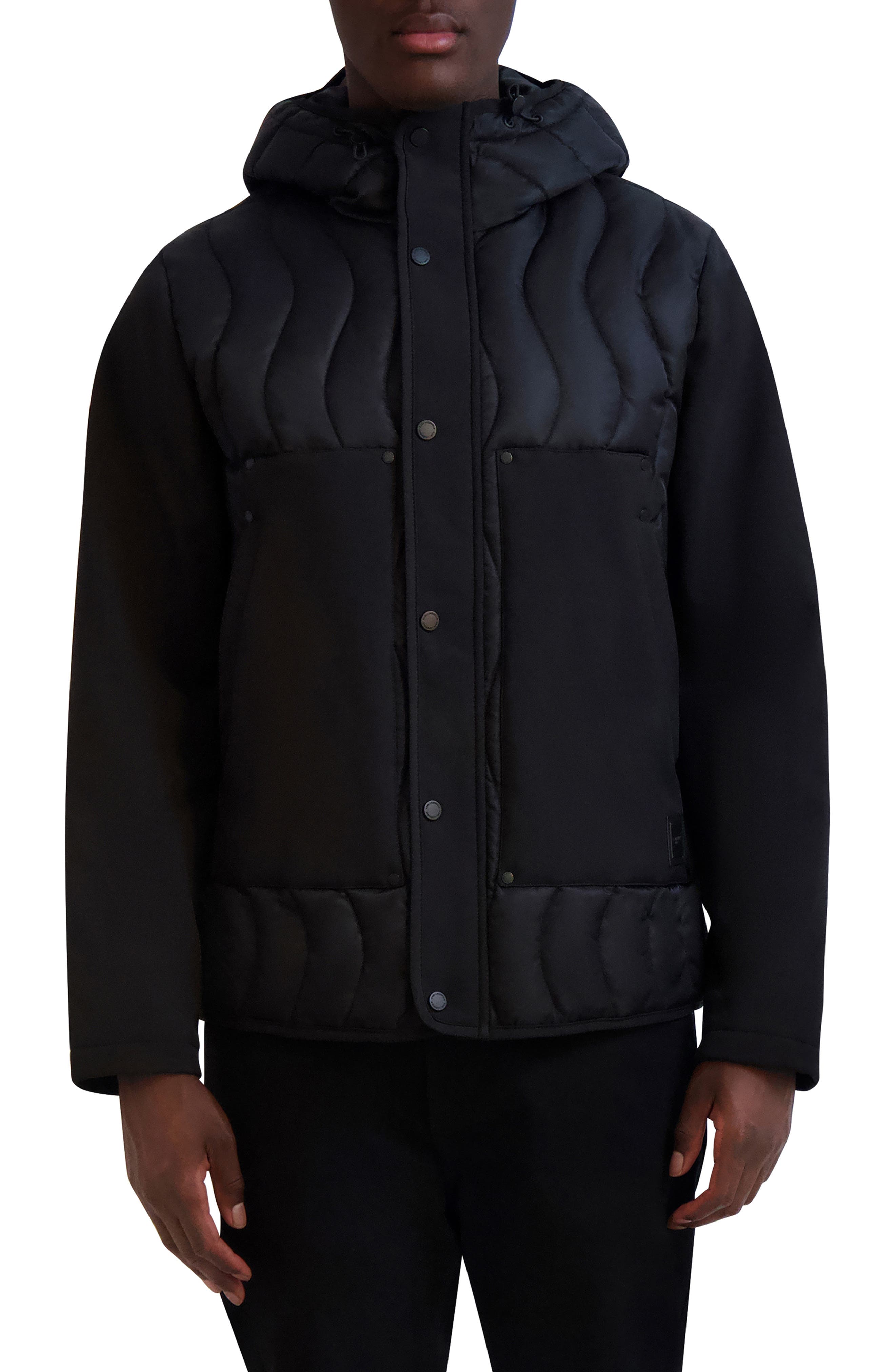 KARL LAGERFELD PARIS Mixed Media Hoodie Jacket