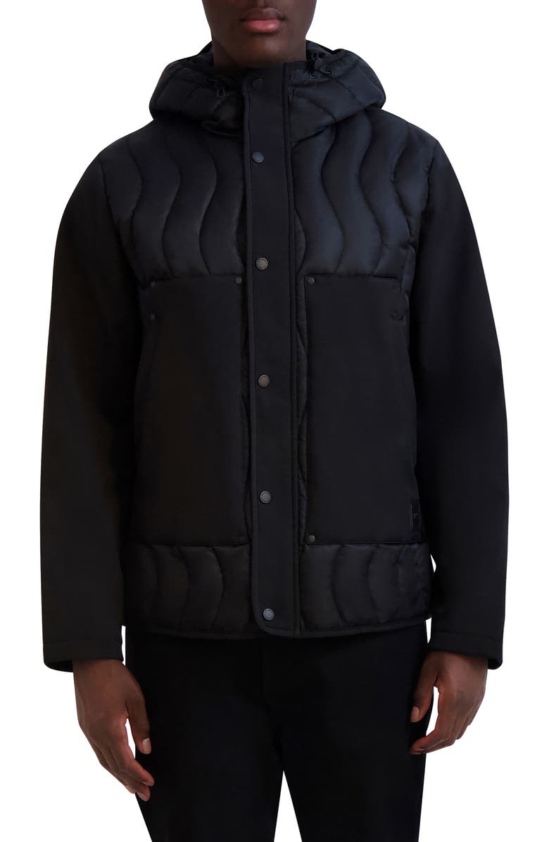 KARL LAGERFELD PARIS Mixed Media Hoodie Jacket, Main, color, Black