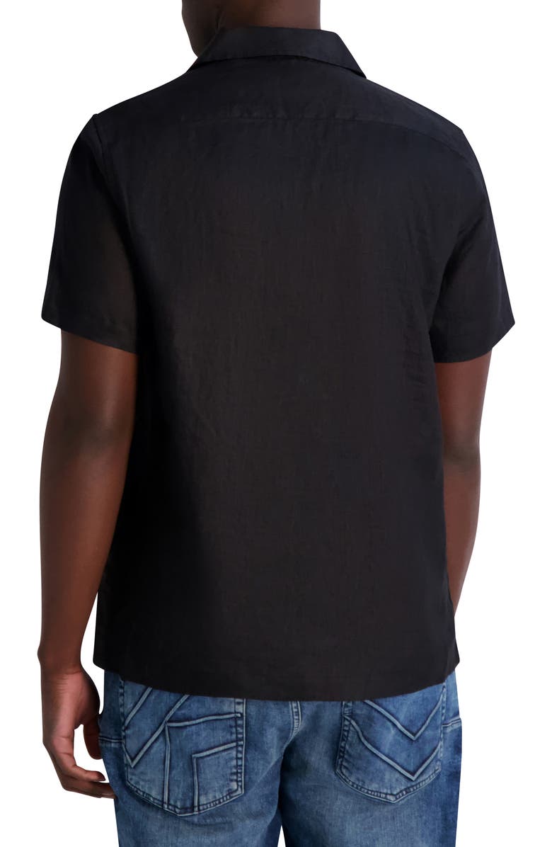 KARL LAGERFELD PARIS Linen Camp Shirt, Alternate, color, Black