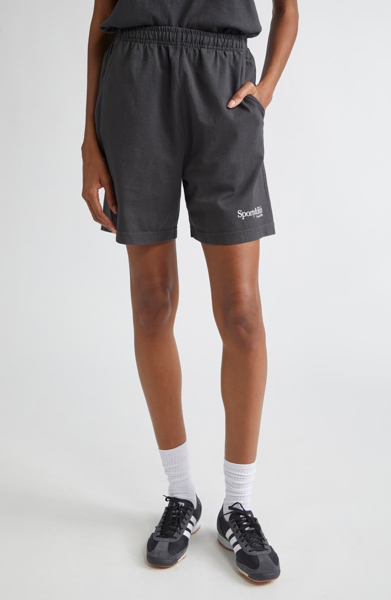 Sporty & Rich HWCNY Cotton Gym Shorts, Main, color, Faded Black