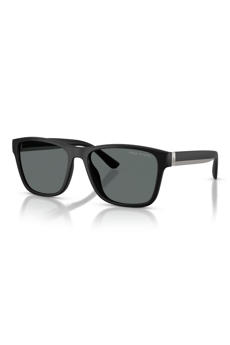 56mm Polarized Square Sunglasses, Alternate, color, MATTE BLACK / POLAR DARK GREY