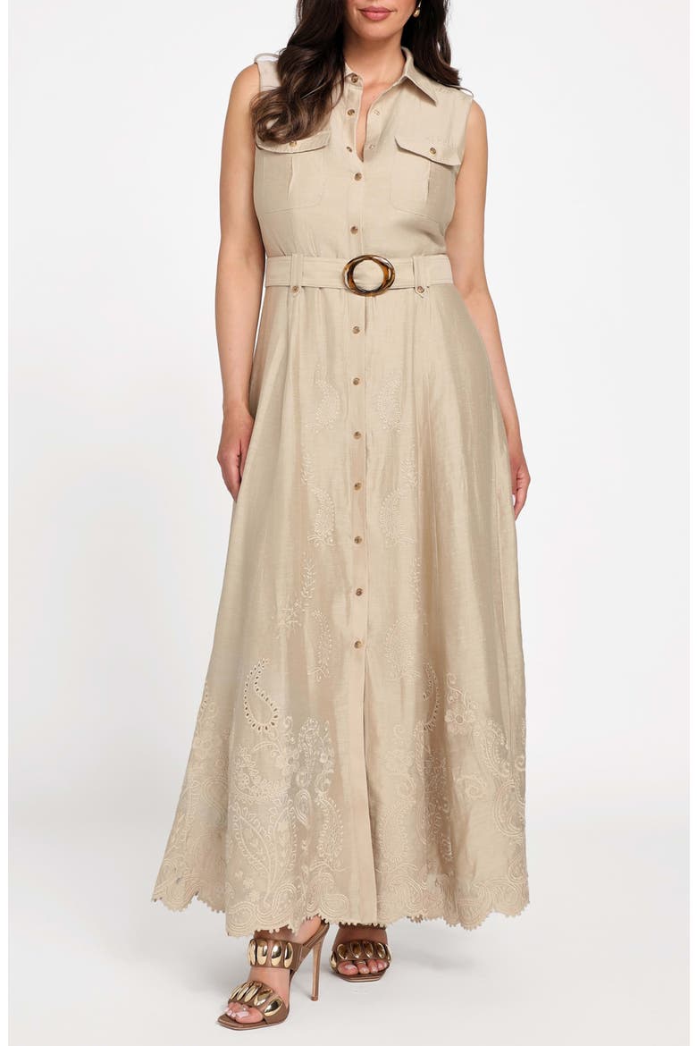 Mindi Sleeveless Belted Shirtdress, Main, color, VELVET TAUPE MULTI