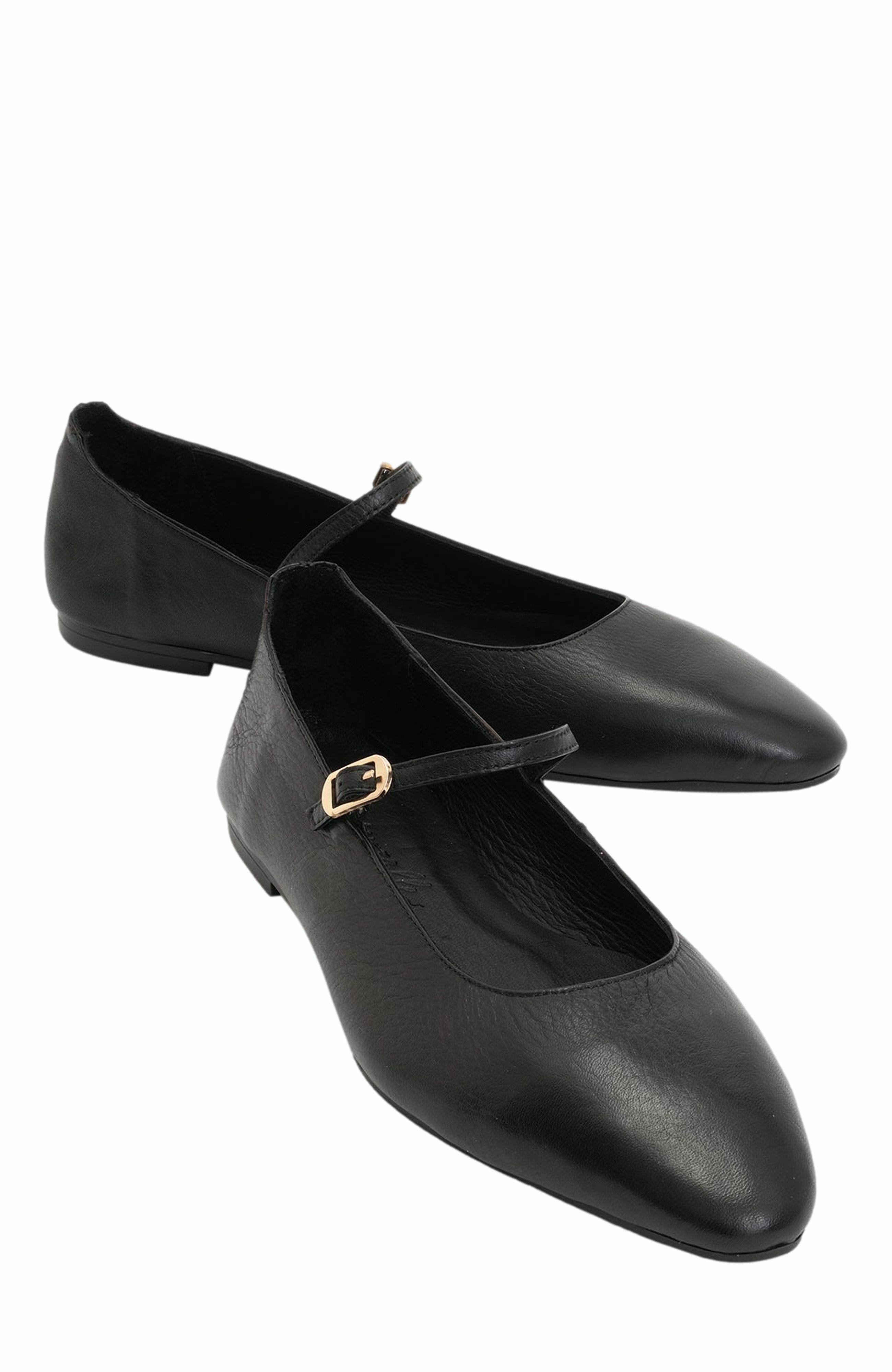Forever & Always Shoes Lara Leather Mary Jane Flats, Main, color, Black Leather
