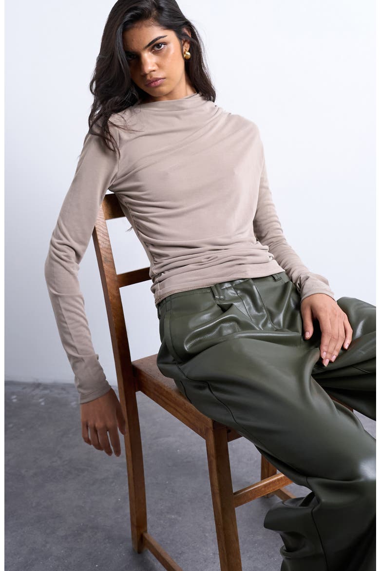 Ruched Long Sleeve Top, Alternate, color, PALE KHAKI