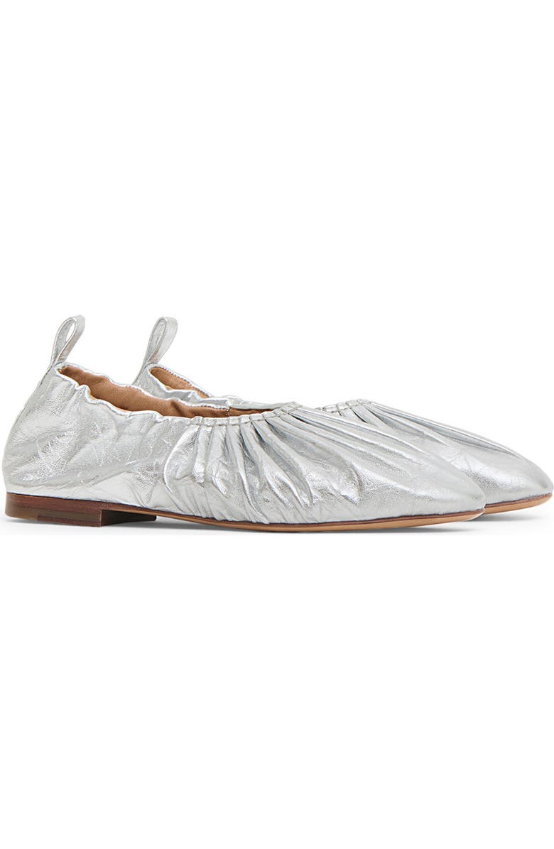 Mansur Gavriel Ruched Ballerina Flat, Main, color, Silver