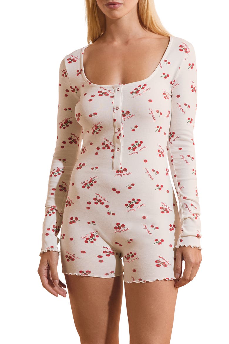 Printed Long Sleeve Romper, Main, color, WHITE