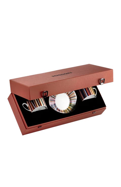 Tea Cup & Saucer STRIPES Set of 2 in Luxury Box Jenkins 156 diam. 3.3", H 2.3", cap. 7.5 oz, Saucer diam. 6"