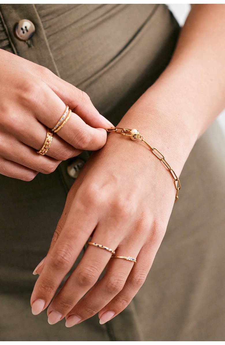 Mint & Lily Paperclip Bracelet with Pearl Accent, Alternate, color, 18K Gold Plated