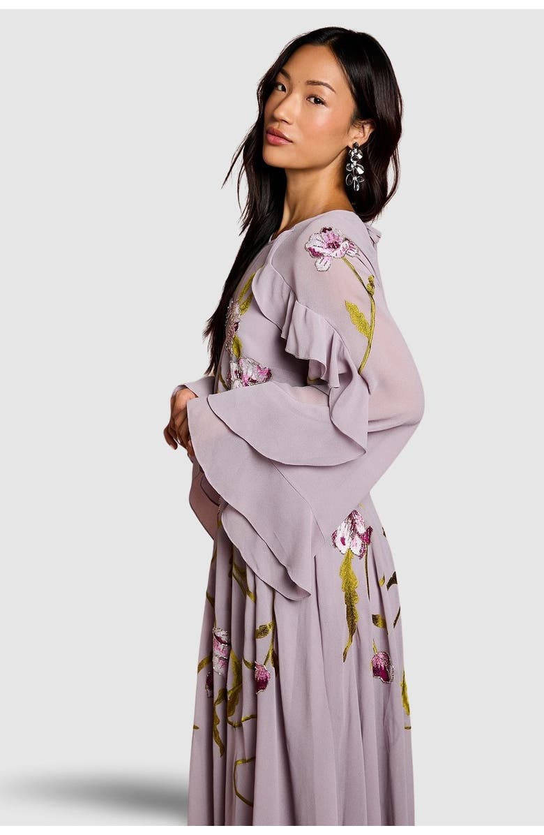 Coast Embroidered Tiered Chiffon Midi Dress, Alternate, color, Mauve