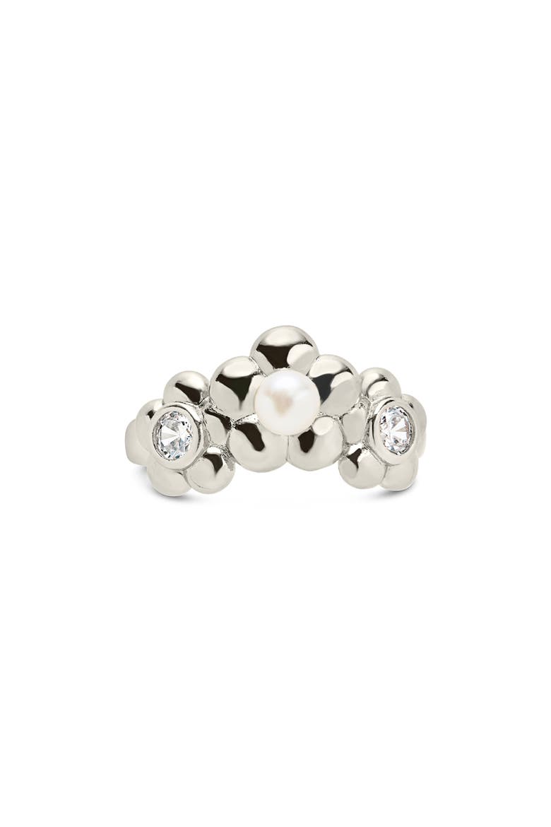 June Imitation Pearl & Cubic Zirconia Open Band Ring, Alternate, color, SILVER