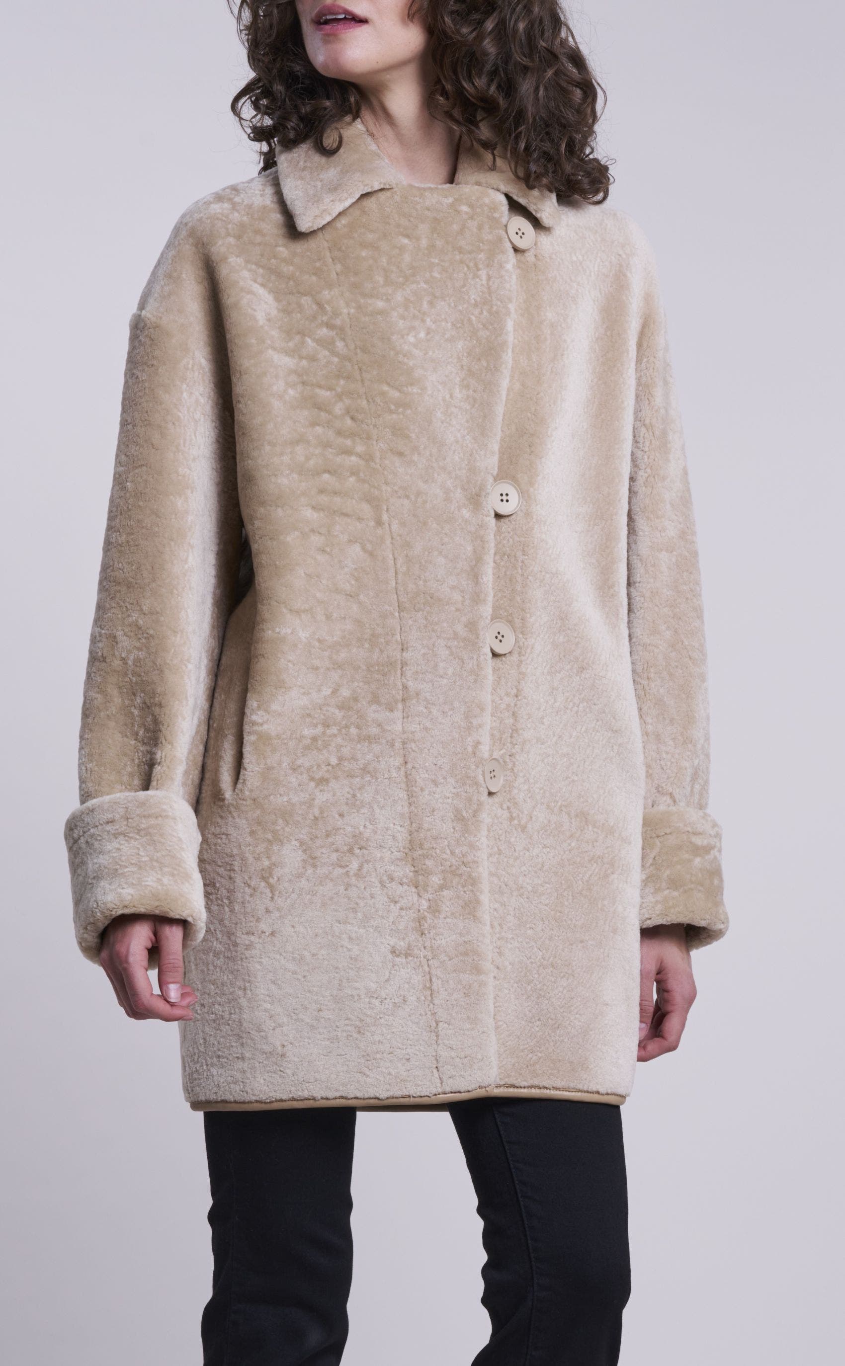 Blue Duck Genuine Shearling Coat in Beige 