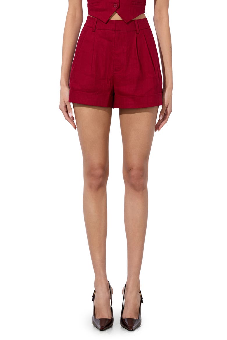 Conry Cuff Linen Blend Shorts, Main, color, DARK CHERRY