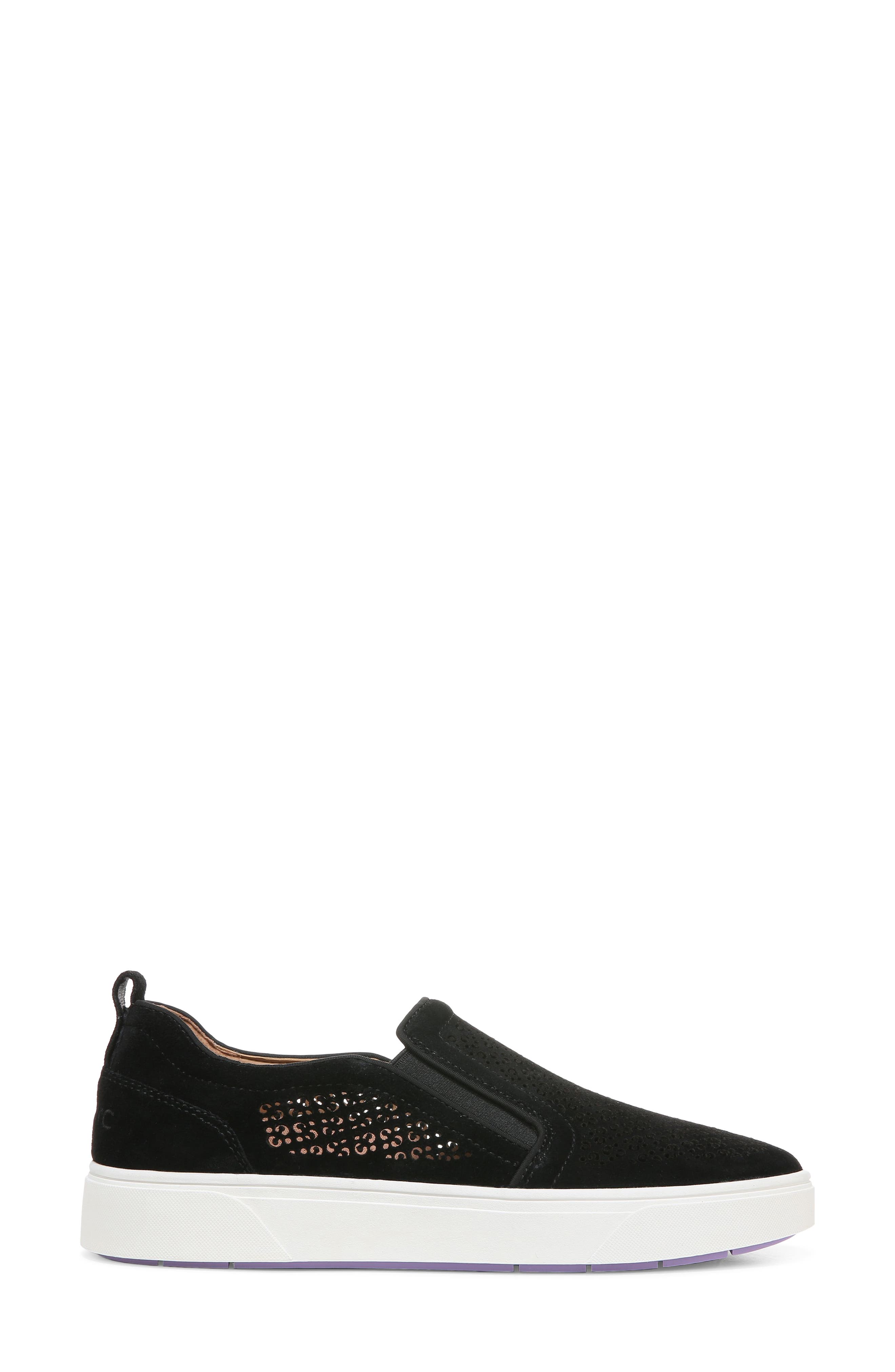 Vionic Kimmie Perforated Suede Slip-On Sneaker, Alternate, color, Black