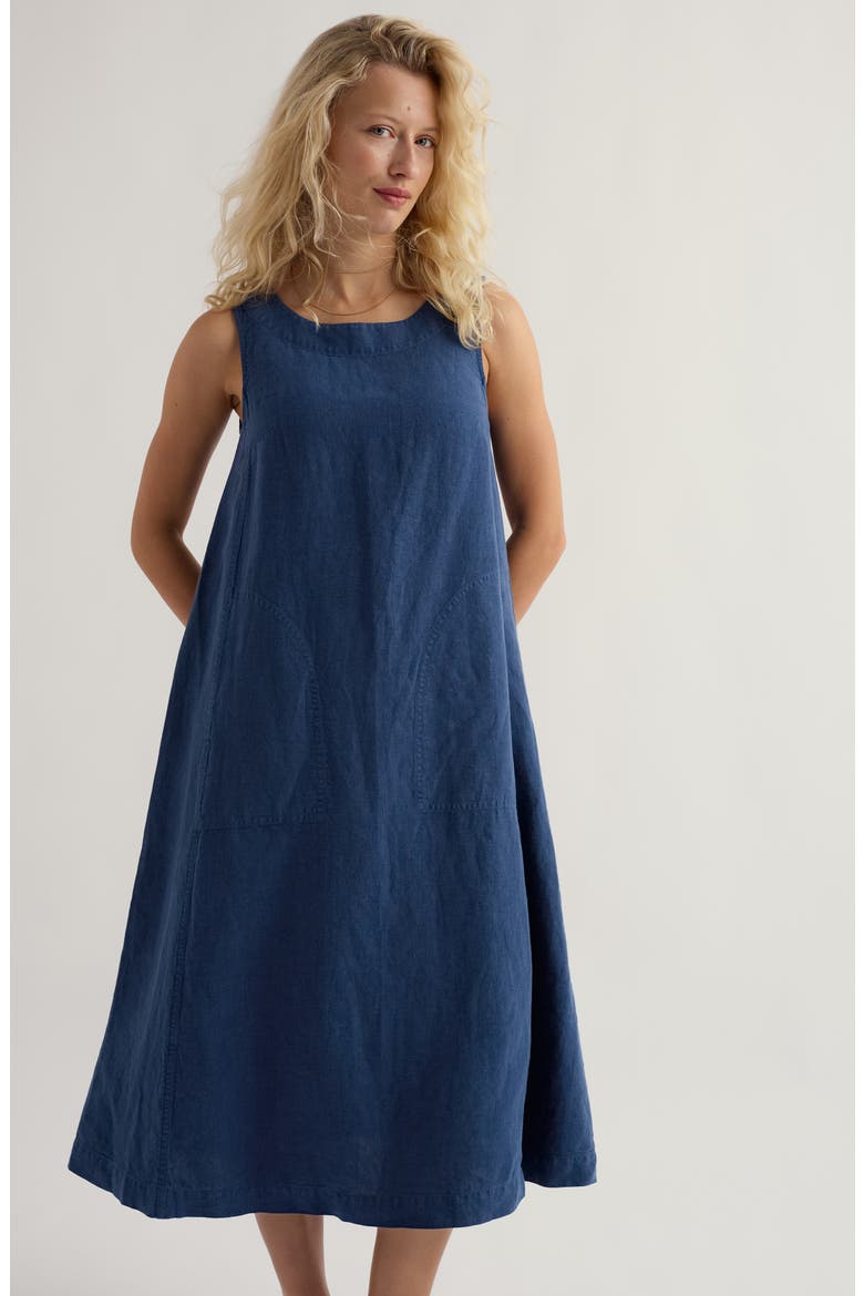 Cresting Waves Sleeveless Linen A-Line Dress, Alternate, color, DARK VOYAGE