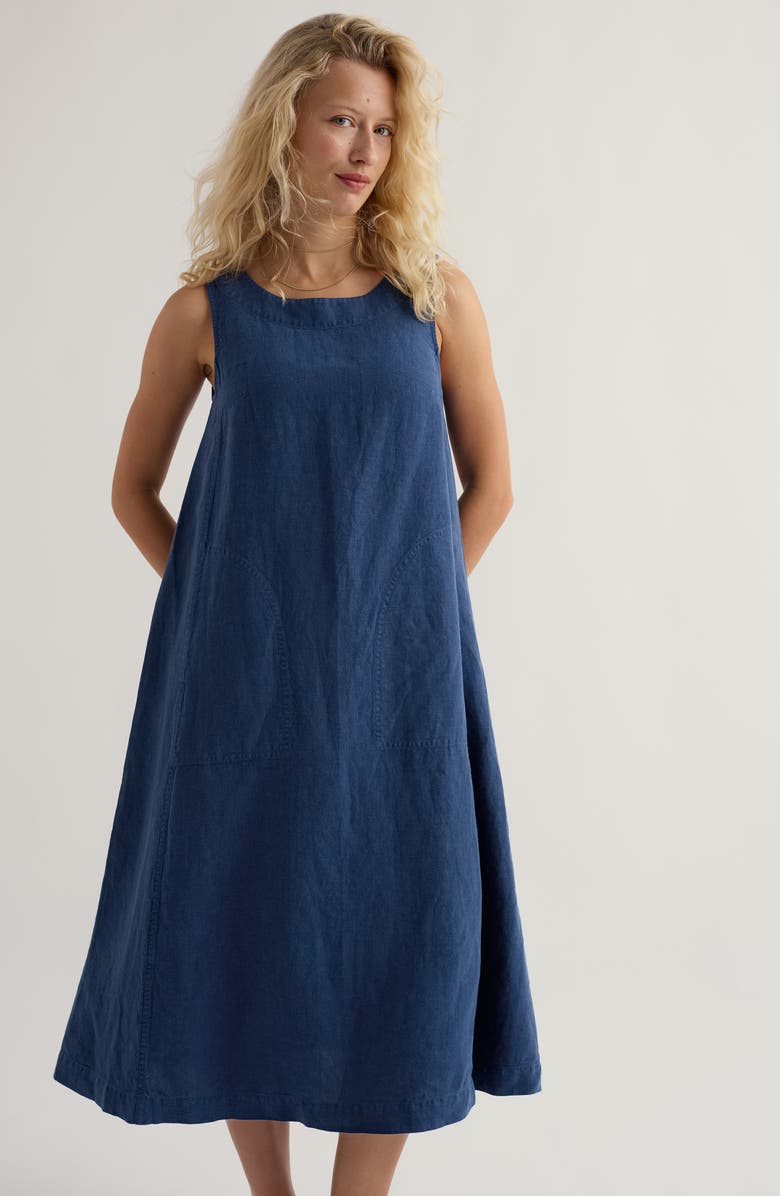 Seasalt Cornwall Cresting Waves Sleeveless Linen A-Line Dress, Alternate, color, Dark Voyage