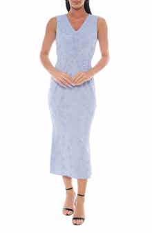 Oleg Cassini Floral Sequin Sleeveless Midi Dress