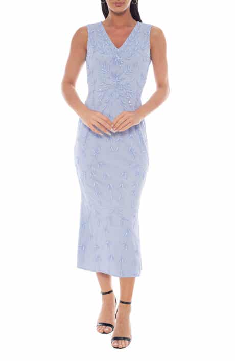 Oleg Cassini Floral Sequin Sleeveless Midi Dress