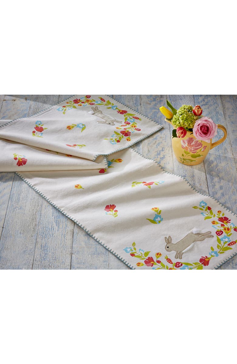 tag Bunny Blossom Table Runner Multi Pastel Cotton Spring Decor, Alternate, color, Multicolored