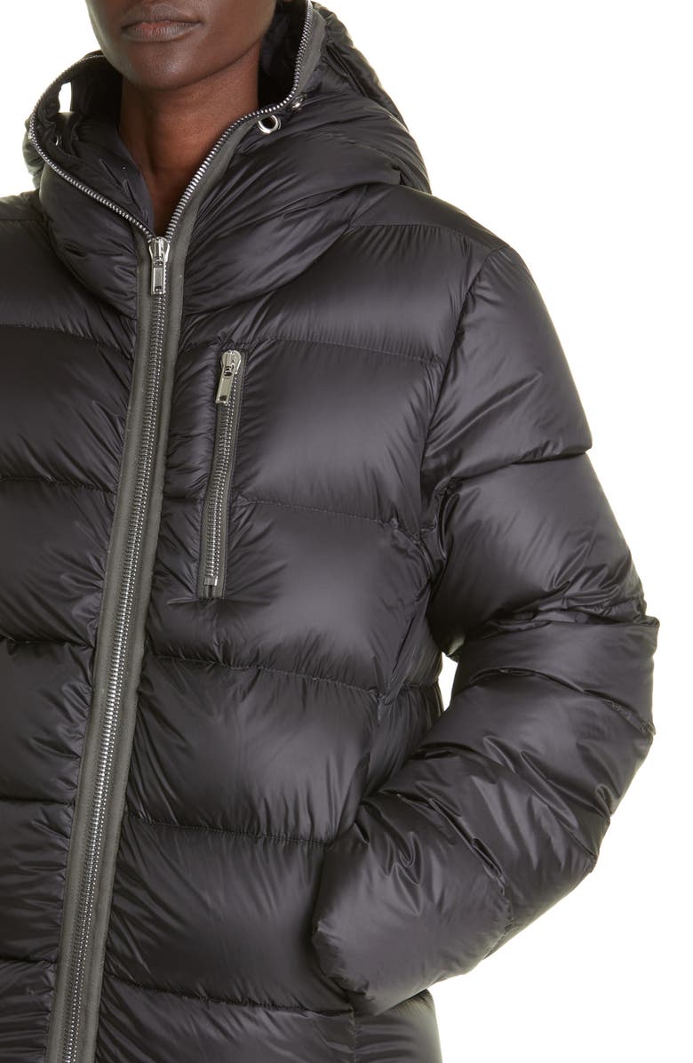 Rick Owens Zip Neck Hooded Down Coat, Alternate, color, 